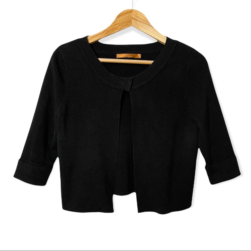 Belldini Black Cropped Open Cardigan With Scoop Neck and Snap Closures